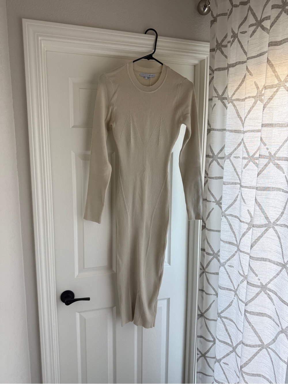 Baltic Born Cream Long Sleeve Ribbed Midi Dress